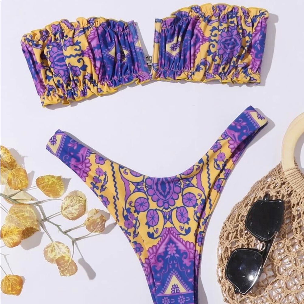 Shein Tribal V Wired Bandeau Bikini